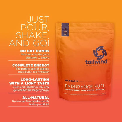 Tailwind Nutrition Endurance Fuel, Carbohydrate & Electrolyte Sports Drink Mix Powder, Gluten-Free, Vegan, Mandarin, 50 Servings
