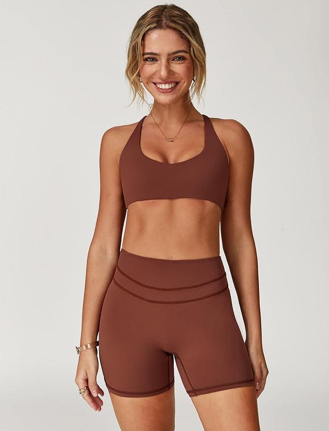 Two piece yoga short set for women with Halter top and gym short Matching workout sets for yoga,Pilates,run