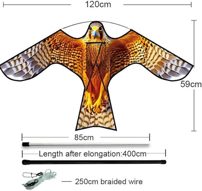 HENGDA KITE Bird Hawk Flying Kite with Pole Crops Farm Protector Bird Scarer Flying Kite with 4m Pole Yellow