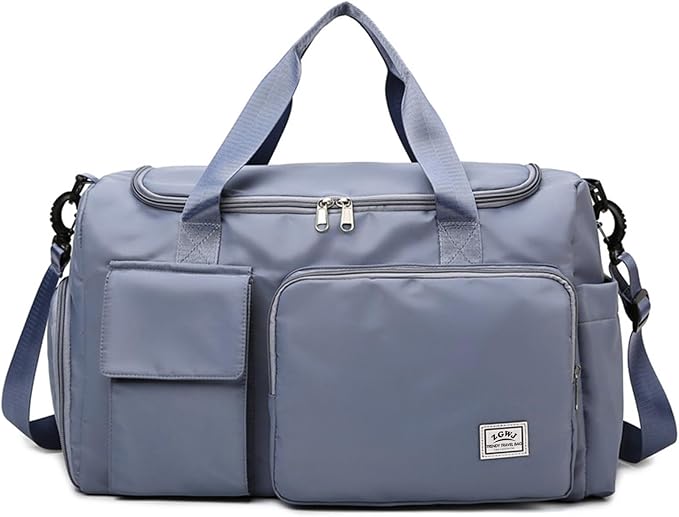 Travel Duffel Tote Bag with Dry Wet Separation Pocket, Weekender Bag for Women and Men，Waterproof Bag with Shoe Compartment Lightweight and Easy Carry on Blue