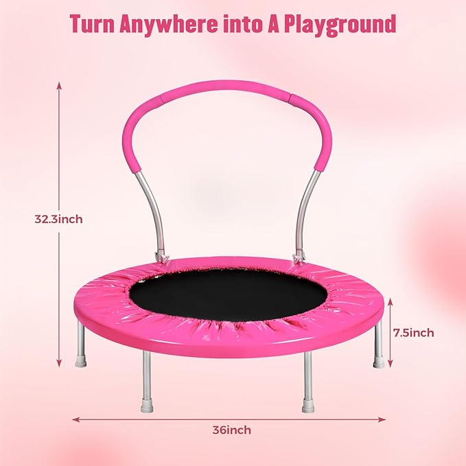 36-Inch Kids Trampoline with Handle - Indoor Mini Tranpoline for Toddlers, Small Fitness Rebounder for Indoor and Outdoor Use