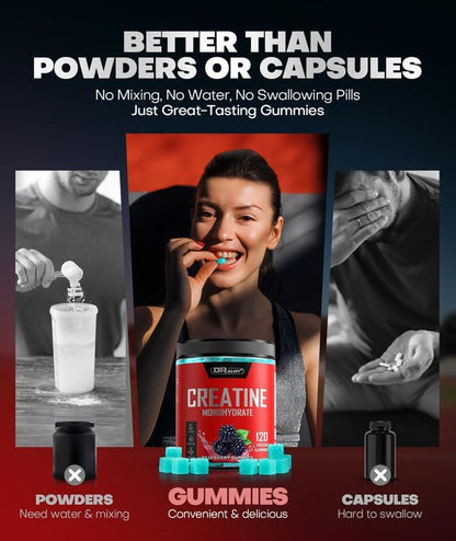 99.99% Creatine Monohydrate Gummies More 15% Strength, 5X Energy & Muscle Support Pre-Workout Complex Creatine for Women & Men with 5000mg Creatine, L-Taurine, B12, Mg and K, Vegan