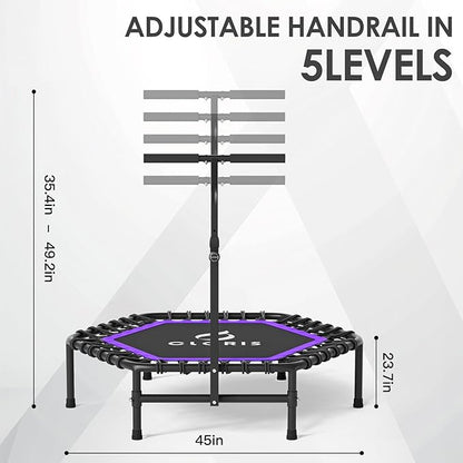 CLORIS 45'' Rebounder Trampoline for Adults - Max Load 450lbs, Mini Trampoline with Adjustable Foam Handle Indoor/Outdoor Fitness Body Exercise