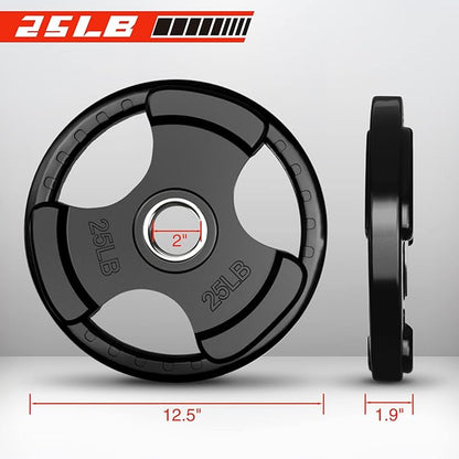 RitFit Olympic Rubber Grip Plates for Barbell, 2-Inch Weight Plates for Weightlifting and Strength Training in Home & Gym, Single, Pair and Sets(2.5/5/10/25/35/45 LB)