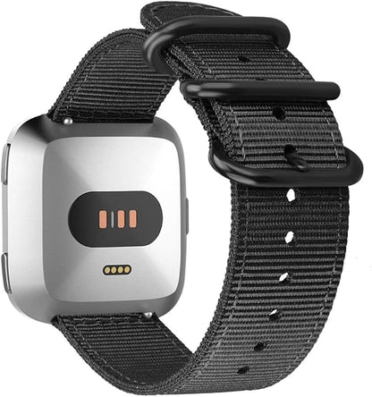 FINTIE Bands Compatible with Fitbit Versa 2/1 / Lite Edition, Soft Nylon Replacement Strap Wristband Accessories (Black)