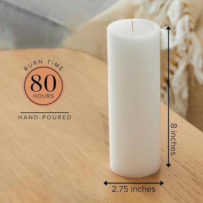 Simply Soson 3x8 inch White Pillar Candles Set of 3, Smooth Texture, Unscented White Candles, Dripless Candles, 3 inch Pillar Candles Ideal as Wedding, Parties, Spas, Dinner, Home Decoration, Church