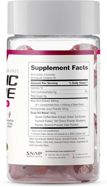 Snap Supplements Beet Root Gummies, Nitric Oxide Supplement with Organic Beets, Vitamins, Pomegranate and Antioxidants for Energy, Heart Health & Circulation Support, 60 Sugar Free Gummies, Cherry