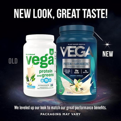 Vega Protein + Supergreens - 20g Plant-Based Protein, Chocolate, 25 Servings, Real Greens & Veggies, Vegan Keto, 0g Added Sugar, Non-GMO, Gluten Free, Dairy Free, 1.8lbs (Packaging May Vary)