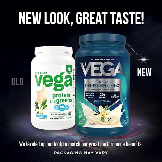 Vega Protein + Supergreens - 20g Plant-Based Protein, Berry, 26 Servings, Real Greens & Veggies, Vegan Keto, 0g Added Sugar, Non-GMO, Gluten Free, Dairy Free, 1.7lbs (Packaging May Vary)