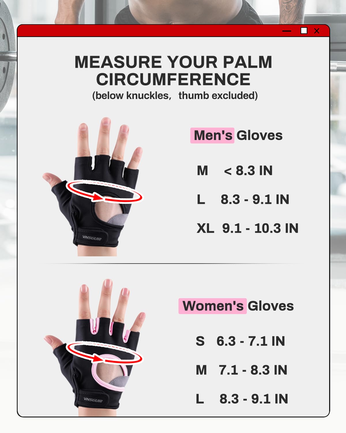 VINSGUIR Workout Gloves for Men and Women, Weight Lifting Gloves with Excellent Grip, Lightweight