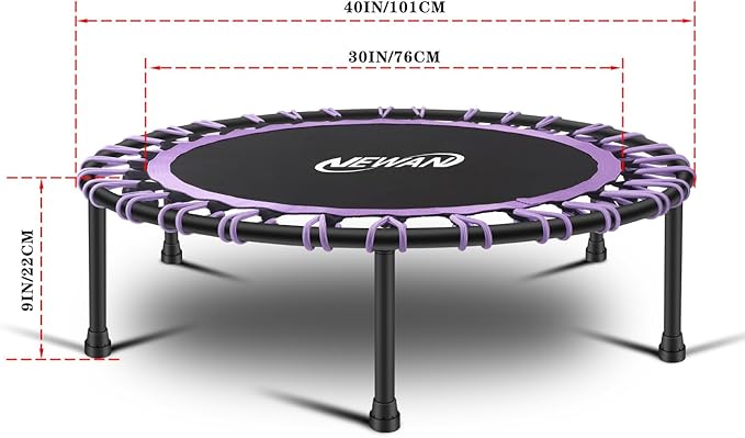 Newan 40"-48" Silent Mini Trampoline Fitness Trampoline Bungee Rebounder Jumping Cardio Trainer Workout for Adults-Max Limit 330lbs