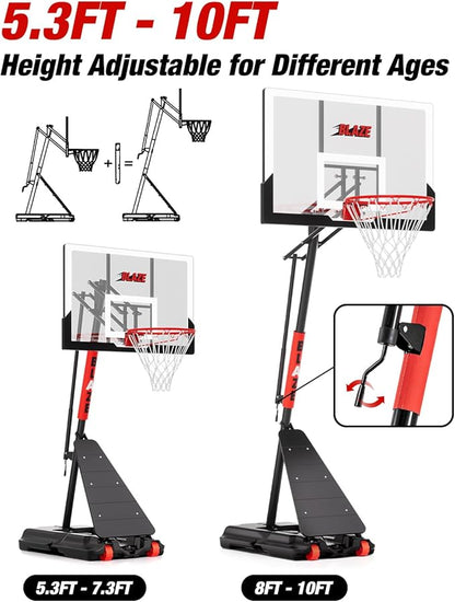 Portable Basketball Hoop Height Adjustable 4.0-10ft: Outdoor Basketball Goal System for Kids Youth Teens in Backyard/Driveway/Indoor, 33-45 Inch Shatterproof Backboard and Stable Base