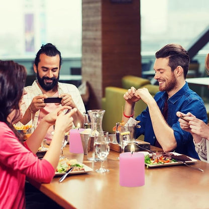 3 Packs Different Size 3x4, 3x6, 3x8 Inch Pink Pillar Candles, Unscented Non-Toxic Dripless Cylinder Pastel Color Candles for Wedding, Home Decor, Dinner Table, Party, Power Outage, Emergency