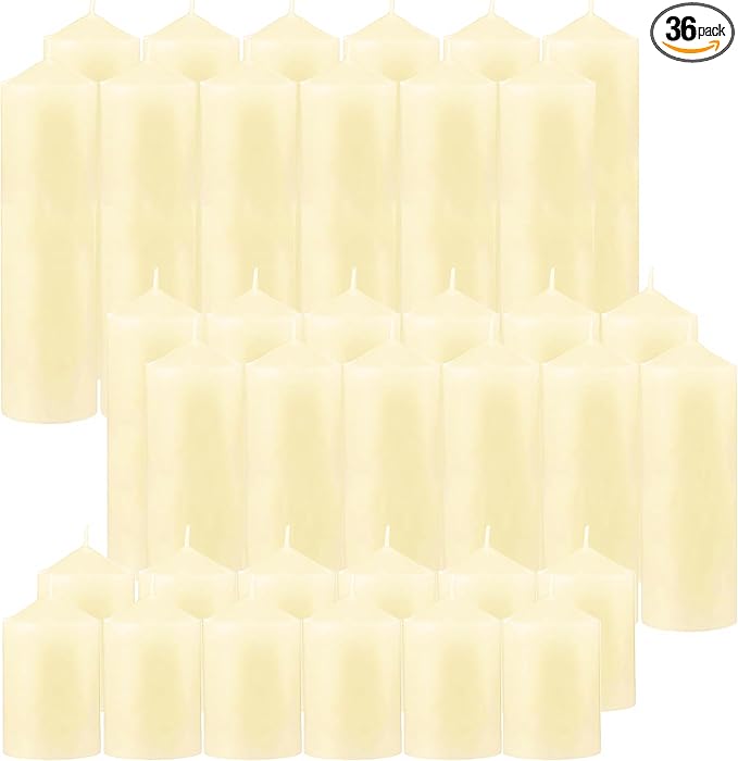 36 Pcs Ivory Pillar Candles Bulk Setï¼? Different Lengths 2 x 3/4/6 Inch (12 Each)，Hurricane Candles，Dripless Unscented Smokeless，Gives You a Better Atmosphere When Organizing an Event Party.
