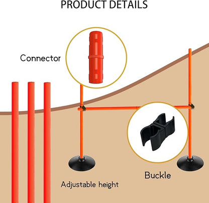 Orange Adjustable Height Agility Hurdle Set Multi-Function Soccer Trainning Pole Set Coaching Sticks with Rubber Base