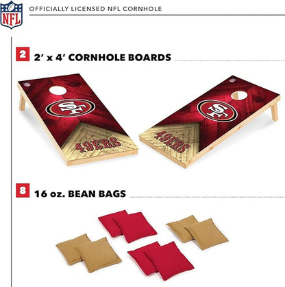 NFL Football 2' x 4' Regulation Size Solid Wood Cornhole Set with Direct Print HD Team Graphics Great Gift for Any Football Fan! Bean Bag Toss Family Outdoor Game