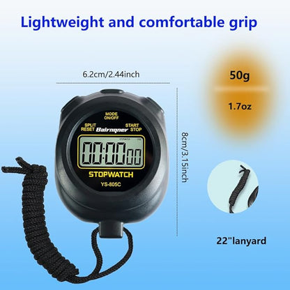 Stopwatch Timer with Countdown, ON/Off Simple Operation No Clock No Date, Digital Stop Watch for Sports, Black