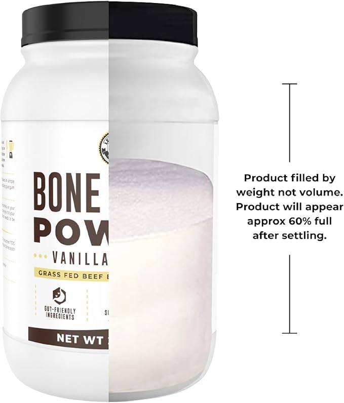 32oz Vanilla Bone Broth Protein Powder From Grass Fed Beef - Non-GMO Ingredients, Gut-Friendly, Low Carb Dairy Free Protein Powder - Natural Collagen Source For Joint Support - Keto Friendly