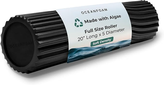 Oceanfoam Soft Tidal Roller (Black) - Low Density Foam Roller for Physical Therapy, Back Pain, Excercise & Stretching - Wave Textured - Yoga, Athletics, & Wellness - Full Size, 20" x 5"