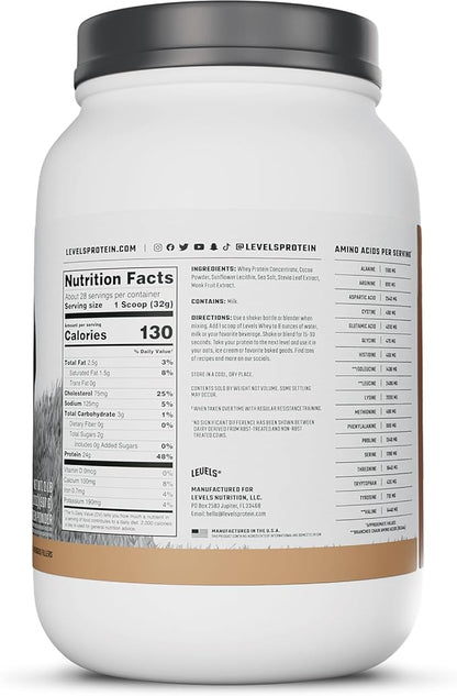 Levels Grass Fed Whey Protein Powder, No Artificials, 24G of Protein, Pure Chocolate, 2LB