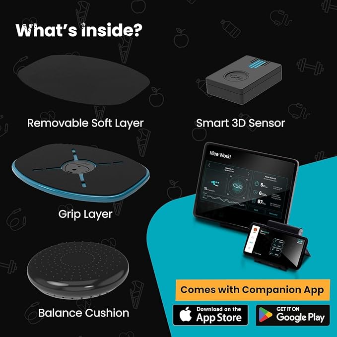 GoBalance Board - App-Enabled Balance Board. Smart Bluetooth Sensor, 12 FREE Interactive Games - Fun, Balance Training and Home Gym Workout! Boost Coordination & Strength for Teens and Adults
