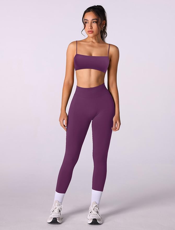 Workout sets for women 2 piece:Spaghetti Straps BacklessTop Bra and High Rise leggings for yoga