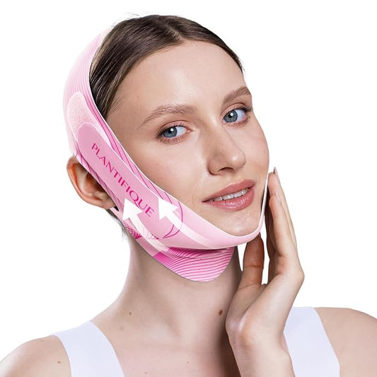 PLANTIFIQUE Chin Strap for Face Contouring - Reusable V Line Ice Silk Fabric Mask - Double Chin