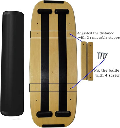 Balance Board Surf Trainer with Adjustable Stoppers - 2 Different Distance Options Balance Board for Surfing, Snowboarding, Skiing, Skateboarding, 300lbs Capacity
