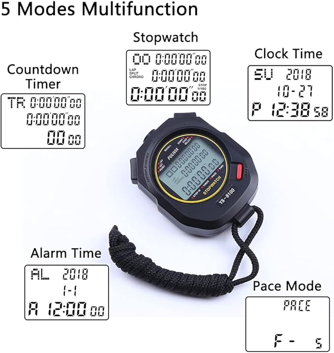 Stopwatch Timer Lap Split Digital Stopwatch with Clock Calendar Alarm, Large Display Stop Watch for Sports Kids Coaches Swimming Running