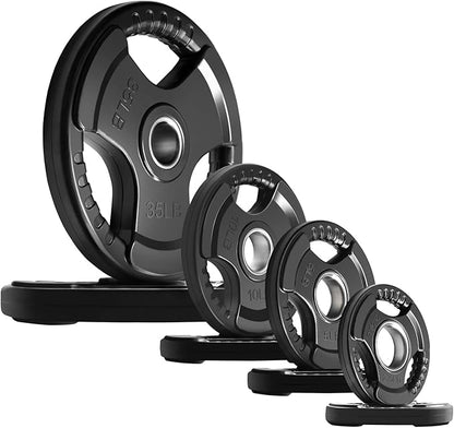 RitFit Olympic Rubber Grip Plates for Barbell, 2-Inch Weight Plates for Weightlifting and Strength Training in Home & Gym, Single, Pair and Sets(2.5/5/10/25/35/45 LB)