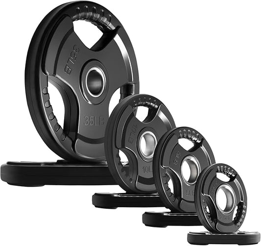 RitFit Olympic Rubber Grip Plates for Barbell, 2-Inch Weight Plates for Weightlifting and Strength Training in Home & Gym, Single, Pair and Sets(2.5/5/10/25/35/45 LB)