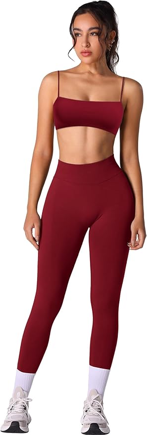 Workout sets for women 2 piece:Spaghetti Straps BacklessTop Bra and High Rise leggings for yoga