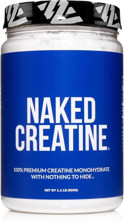 NAKED Pure Micronized Creatine Monohydrate Powder - Unflavored, 500g, 1.1lb Bulk - Vegan, Non-GMO, Gluten-Free, Soy-Free, No Fillers, Supports Muscle Growth & Strength - 100 Servings