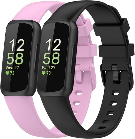 2 Pack Compatible with Fitbit Inspire 3 Bands, 15.4mm Width Soft Silicone Adjustable Sport Replacement Band for Women Men