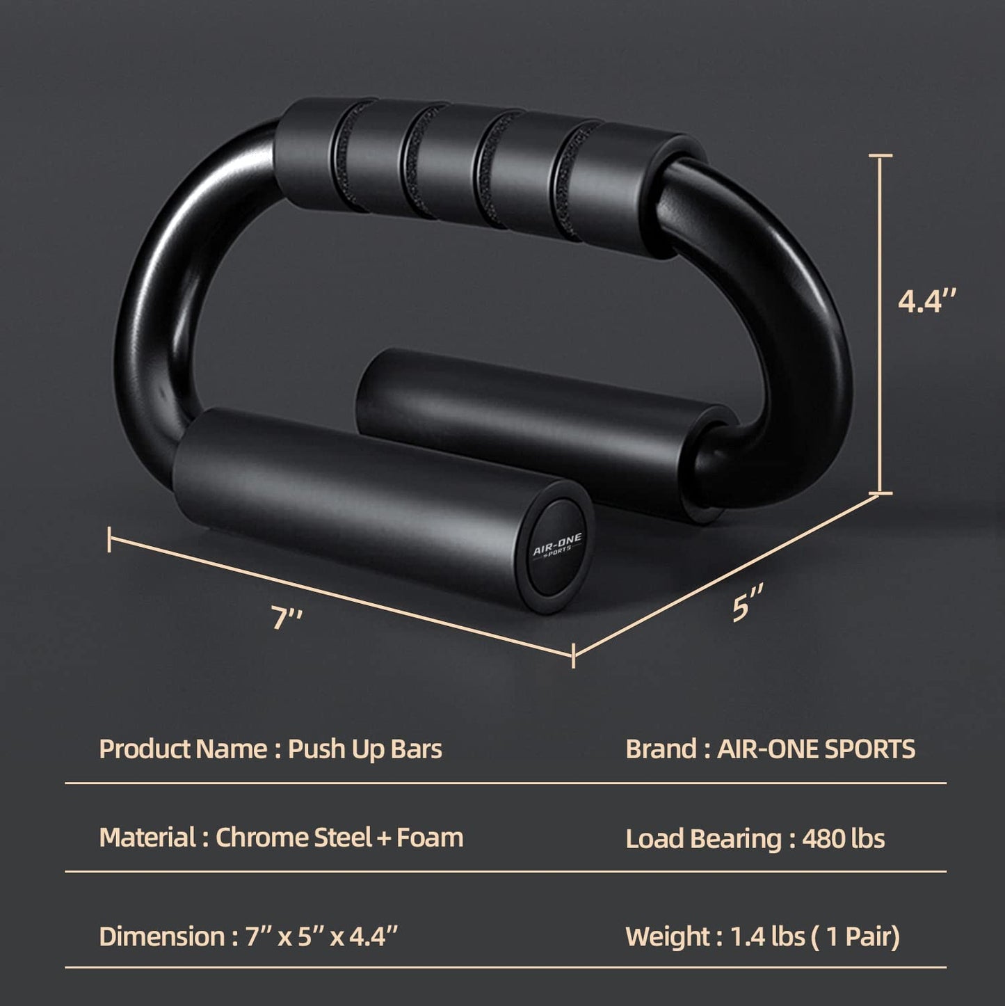KitchLife AIR-ONE SPORTS Push Up Bars - 480 lb Capacity, Extra Thick Non-Slip Foam Grips, Sturdy