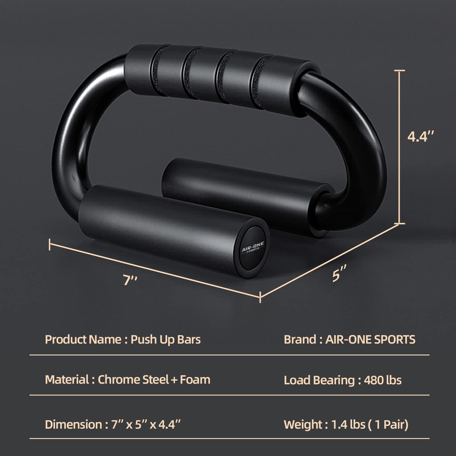 KitchLife AIR-ONE SPORTS Push Up Bars - 480 lb Capacity, Extra Thick Non-Slip Foam Grips, Sturdy