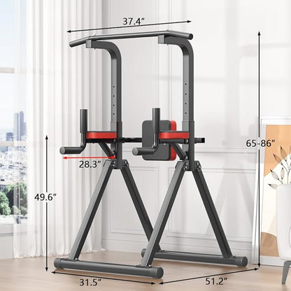 Foldable Power Tower, Adjustable Multifunction Pull Up Bar Tower Station, Pullup Dip Station Rack for Home Gym