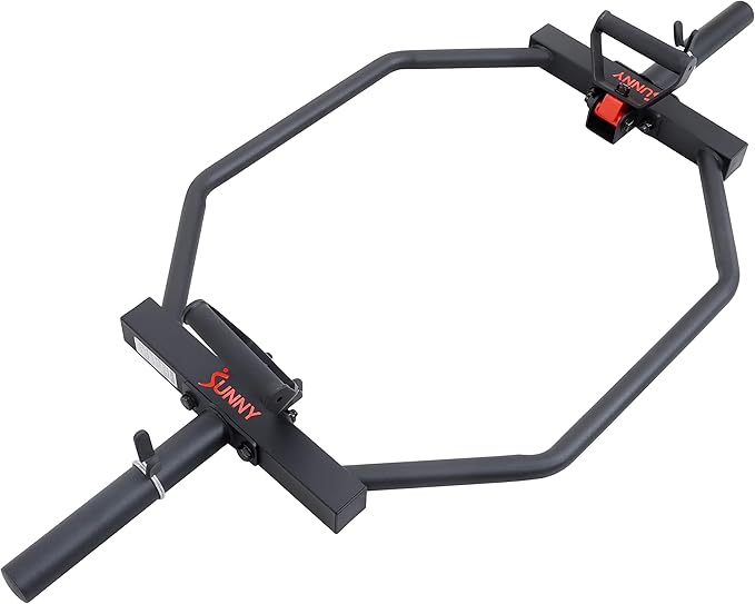 Sunny Health & Fitness Strength Training Olympic Hex Bar Barbell, High Load Capacity, Swivel Handles, Safety Clips, Knurled Handles for Deadlifts, Shoulder Presses, Shrugs, Back Rows, Weightlifting
