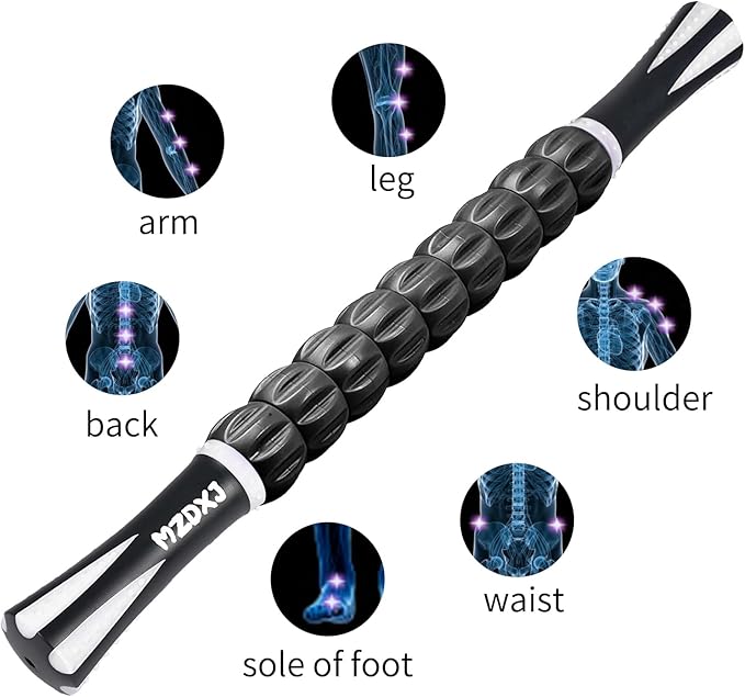 Muscle Roller Stick for Athletes - Deep Tissue Fascia Blaster & Roller Massager for Myofascial Pain Relief - Handheld Physical Therapy & Recovery Tool(White black-18 inch)