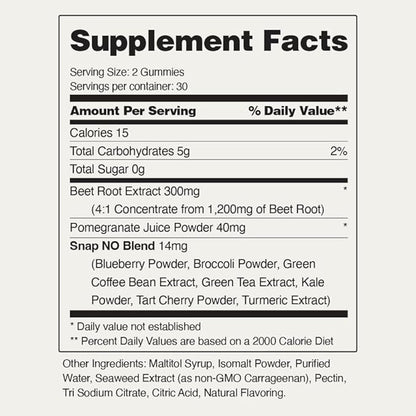 Snap Supplements Beet Root Gummies, Nitric Oxide Supplement with Organic Beets, Vitamins, Pomegranate and Antioxidants for Energy, Heart Health & Circulation Support, 60 Sugar Free Gummies, Cherry