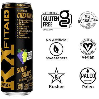 LIFEAID FITAID RX Recovery Blend Plus Creatine, Contains BCAAs, Glucosamine, Turmeric, B-Complex, Electrolytes, 12 Fl Oz (Pack of 12)