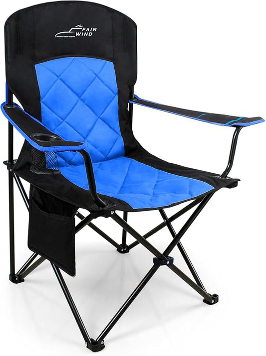 FAIR WIND Oversized Fully Padded Camping Chair, Heavy Duty Quad Fold Arm Chair Support 350 LBS with