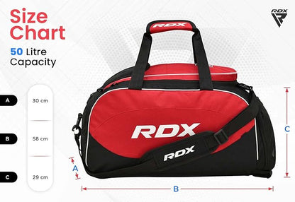 RDX 50L Gym Bag with Ventilated Shoes Compartment, All In One Backpack Duffle Holdall, Fitness Sports MMA Boxing Yoga Swim Gear Sportswear Bag, Weekend Overnight Travel Hiking Rucksack for Men Women