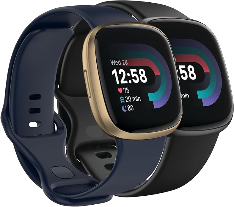 Compatible with Fitbit Versa 4 / Fitbit Versa 3 / Fitbit Sense/Sense 2 Bands, Soft Silicone Replacement band for Women Men 2 Pack