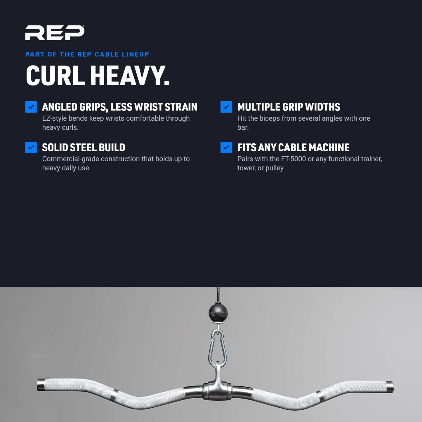 REP Fitness Multi Grip Curl Bar Cable Attachment, EZ Bar for Bicep & Tricep