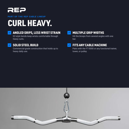 REP Fitness Multi Grip Curl Bar Cable Attachment, EZ Bar for Bicep & Tricep