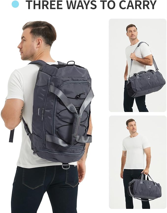 Sportsnew Gym Bag for Women with Shoe Compartment Wet Pocket and Yoga Mat Holder,Mens Duffel Bag for Travel with Laptop Compartment,Weekender Overnight Carry On Bag for Men(Grey Patent Pending)