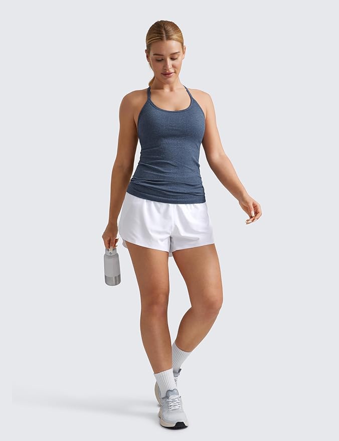 CRZ YOGA Seamless Workout Tank Tops for Women Racerback Athletic Camisole Sports Shirts with Built in Bra