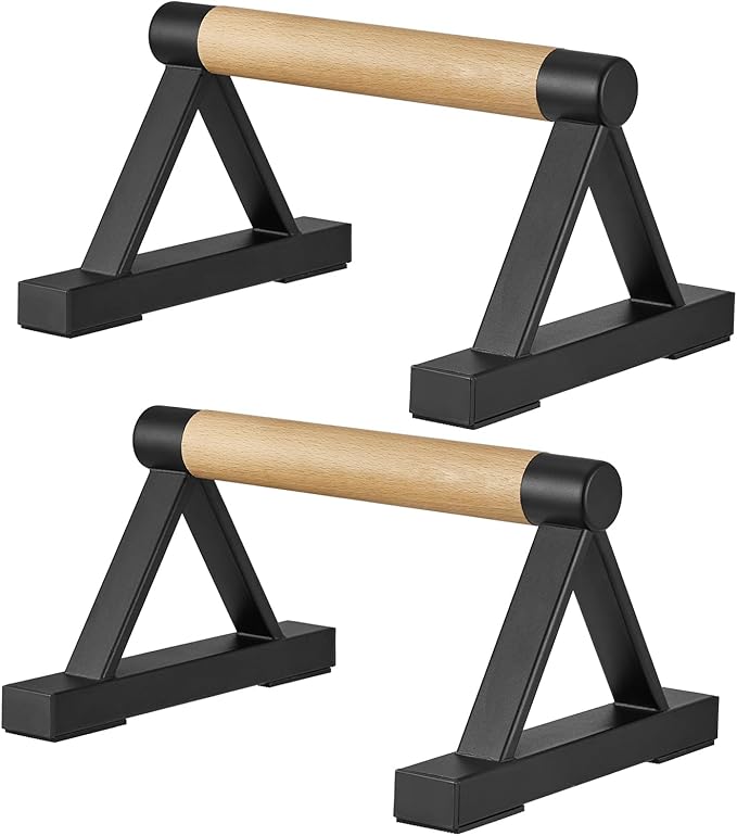 1 Pair Wooden Parallettes Push Up Bars for Men, Strength Training Pushup Stands Handles for Home Calisthenics, Fitness, Floor Workouts Solid Wood with White Metal Bracket - Support 500 lbs