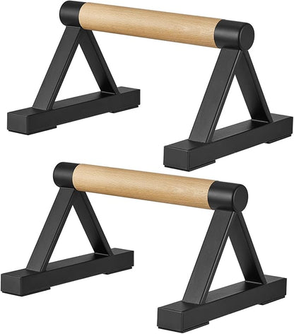 1 Pair Wooden Parallettes Push Up Bars for Men, Strength Training Pushup Stands Handles for Home Calisthenics, Fitness, Floor Workouts Solid Wood with White Metal Bracket - Support 500 lbs